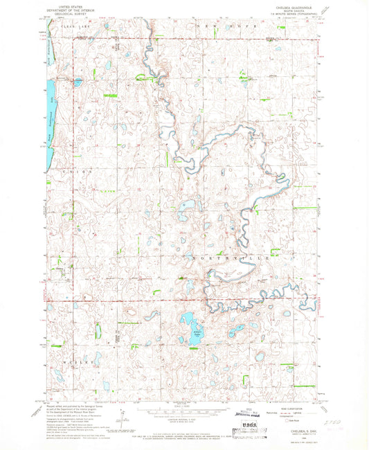 Classic USGS Chelsea South Dakota 7.5'x7.5' Topo Map Image