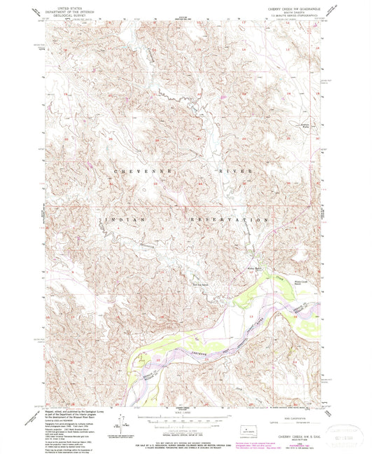 Classic USGS Cherry Creek NW South Dakota 7.5'x7.5' Topo Map Image