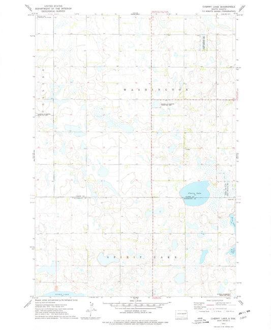 Classic USGS Cherry Lake South Dakota 7.5'x7.5' Topo Map Image