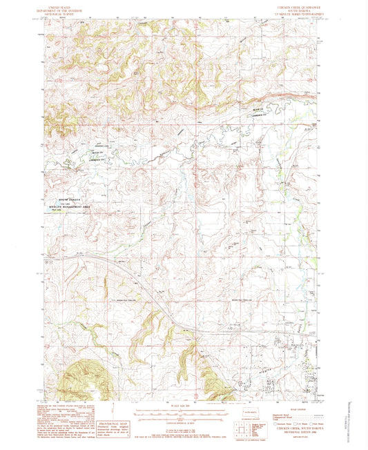 Classic USGS Chicken Creek South Dakota 7.5'x7.5' Topo Map Image