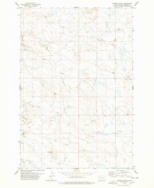 Classic USGS Chimney Butte South Dakota 7.5'x7.5' Topo Map Image