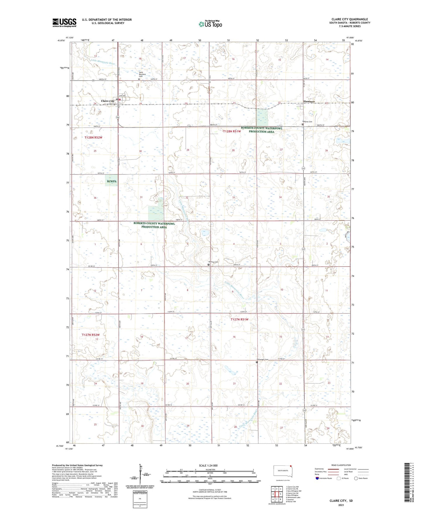 Claire City South Dakota US Topo Map Image