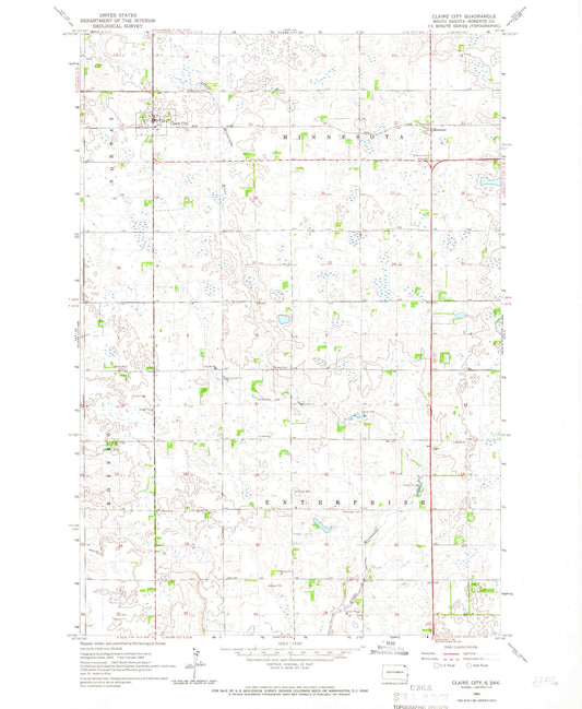 Classic USGS Claire City South Dakota 7.5'x7.5' Topo Map Image