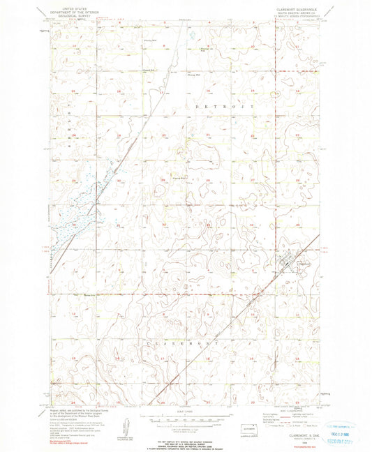 Classic USGS Claremont South Dakota 7.5'x7.5' Topo Map Image
