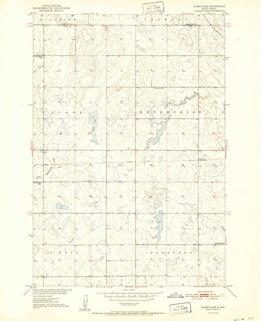 Classic USGS Clark Lake South Dakota 7.5'x7.5' Topo Map Image