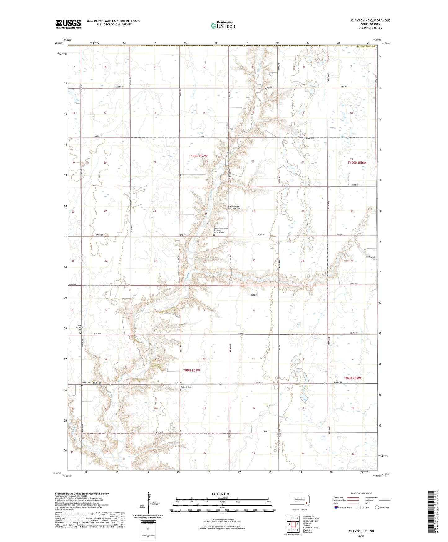 Clayton NE South Dakota US Topo Map Image