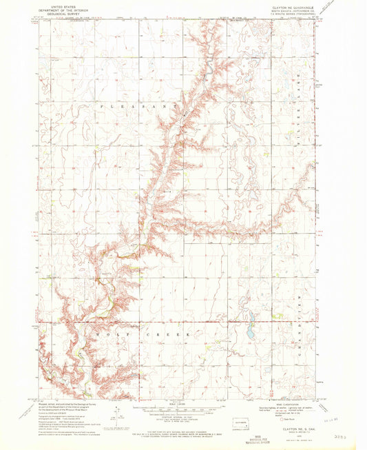 Classic USGS Clayton NE South Dakota 7.5'x7.5' Topo Map Image