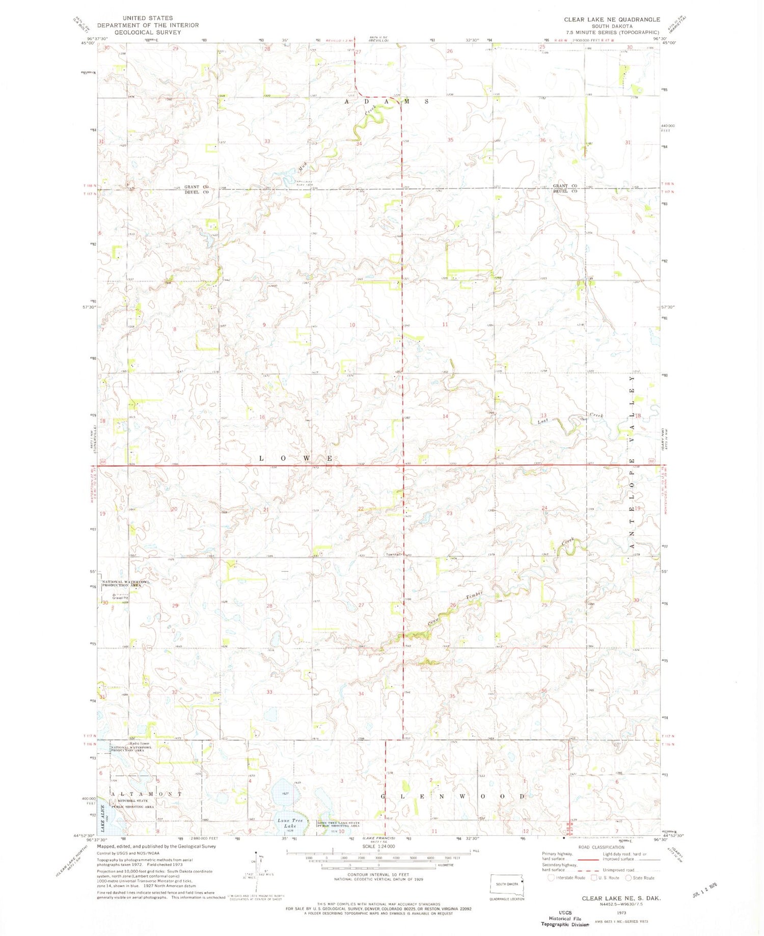 Classic USGS Clear Lake NE South Dakota 7.5'x7.5' Topo Map Image