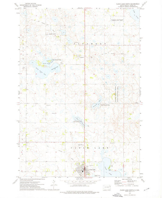 Classic USGS Clear Lake North South Dakota 7.5'x7.5' Topo Map Image