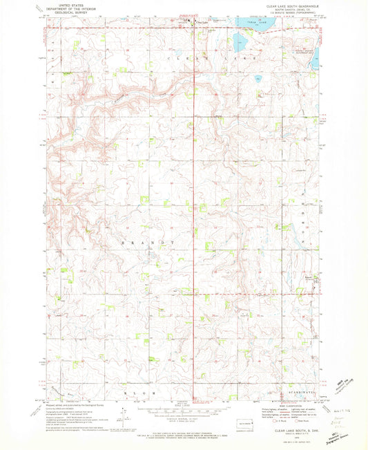 Classic USGS Clear Lake South South Dakota 7.5'x7.5' Topo Map Image