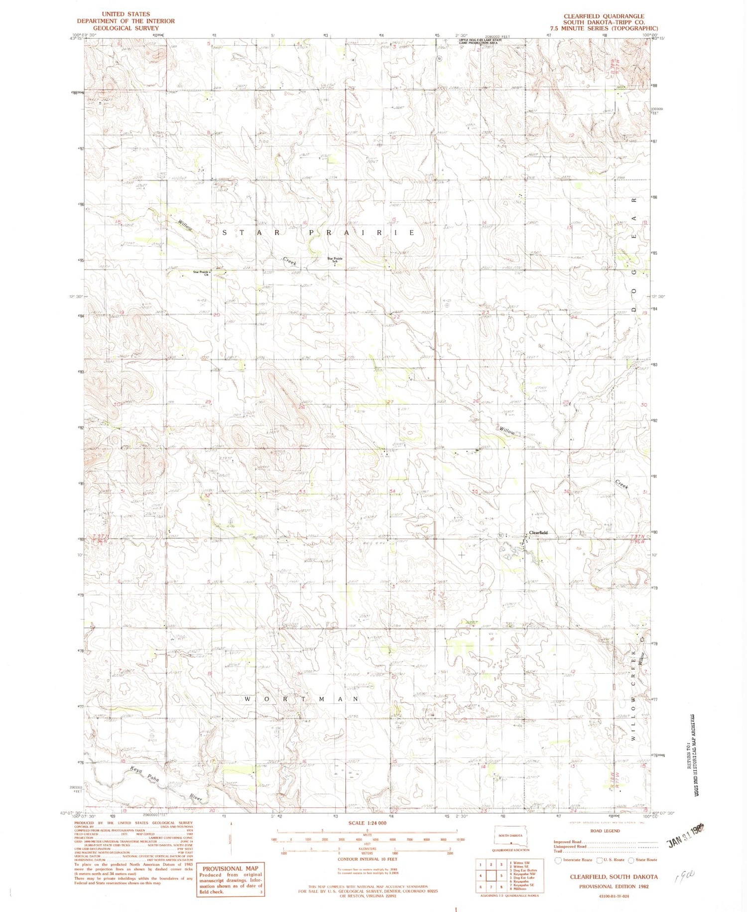 Classic USGS Clearfield South Dakota 7.5'x7.5' Topo Map Image