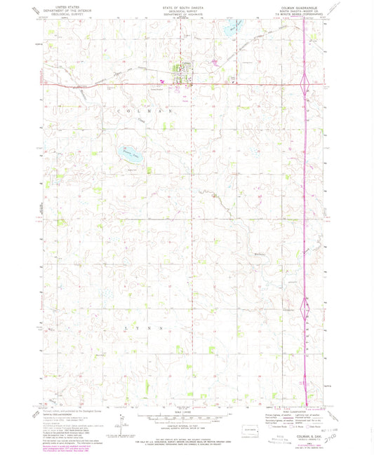 Classic USGS Colman South Dakota 7.5'x7.5' Topo Map Image