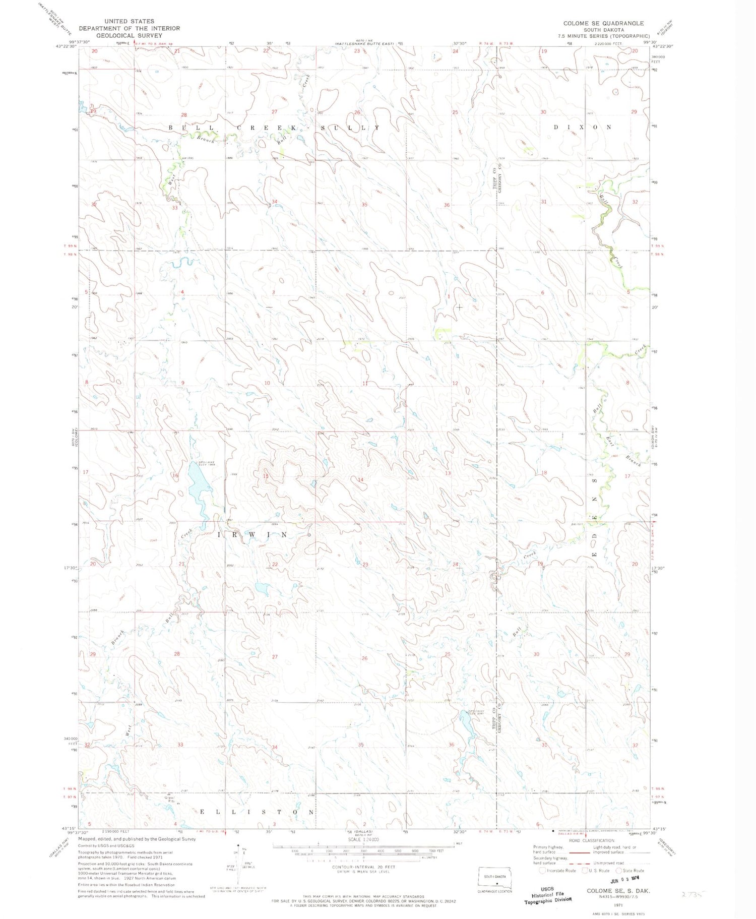 Classic USGS Colome SE South Dakota 7.5'x7.5' Topo Map Image