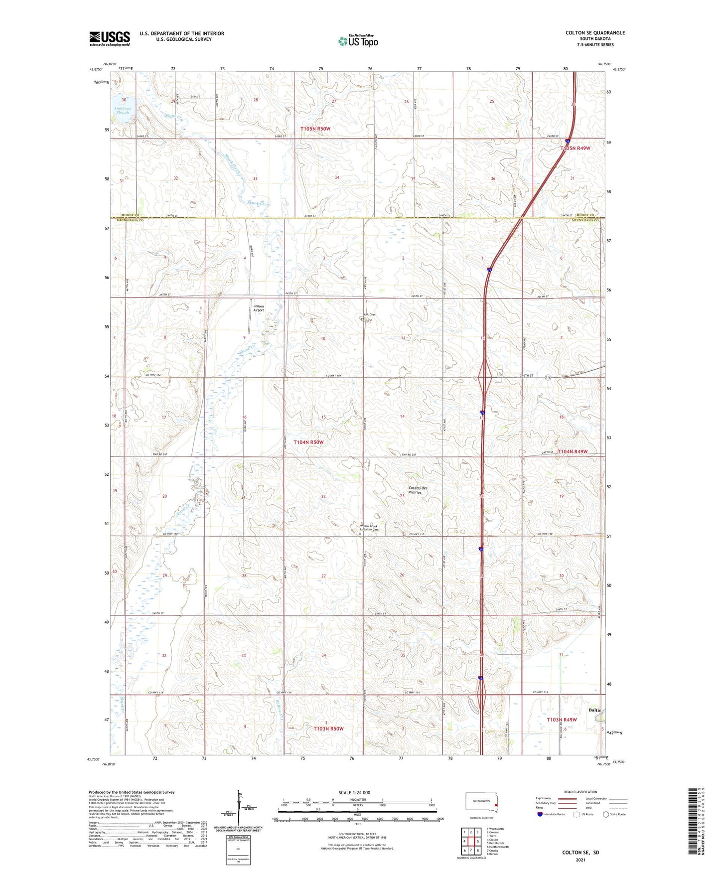 Colton SE South Dakota US Topo Map Image