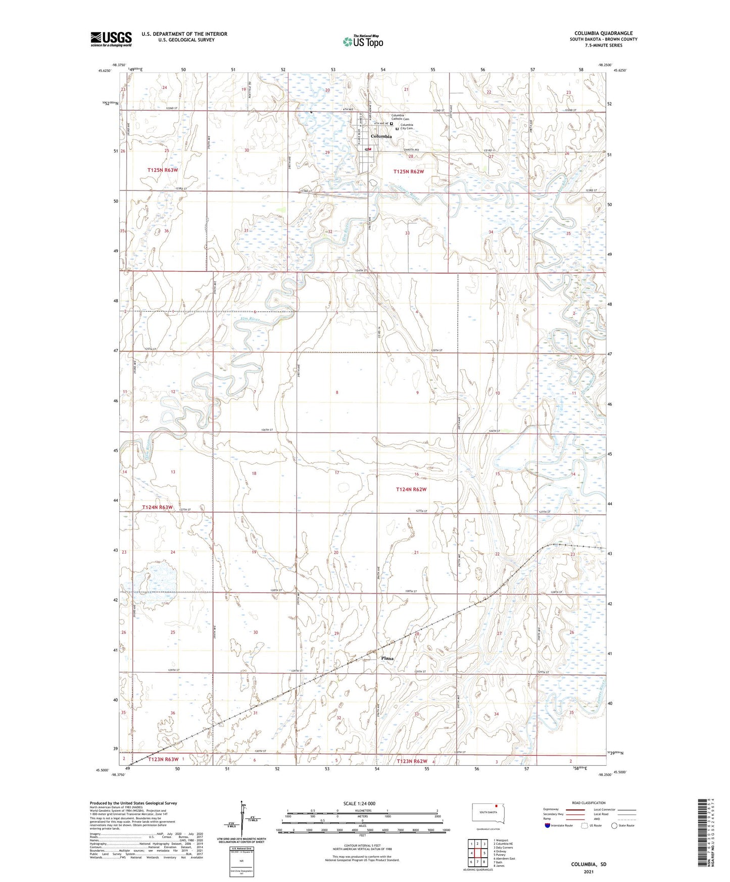 Columbia South Dakota US Topo Map Image