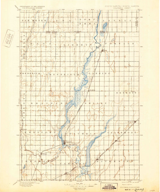 Historic 1896 Columbia South Dakota 30'x30' Topo Map Image