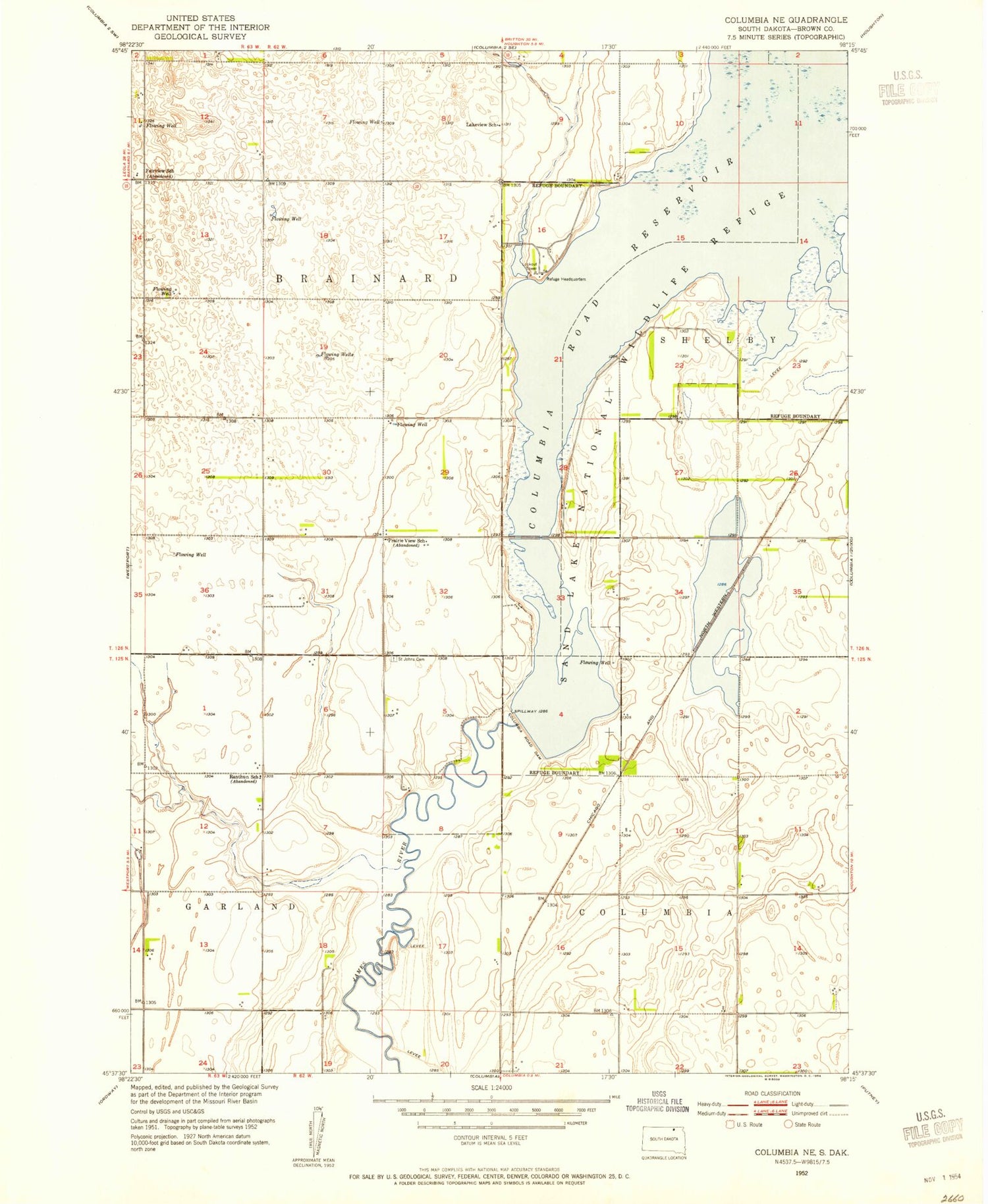 Classic USGS Columbia NE South Dakota 7.5'x7.5' Topo Map Image