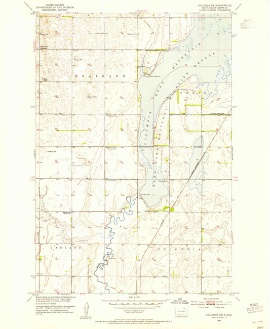 Classic USGS Columbia NE South Dakota 7.5'x7.5' Topo Map Image