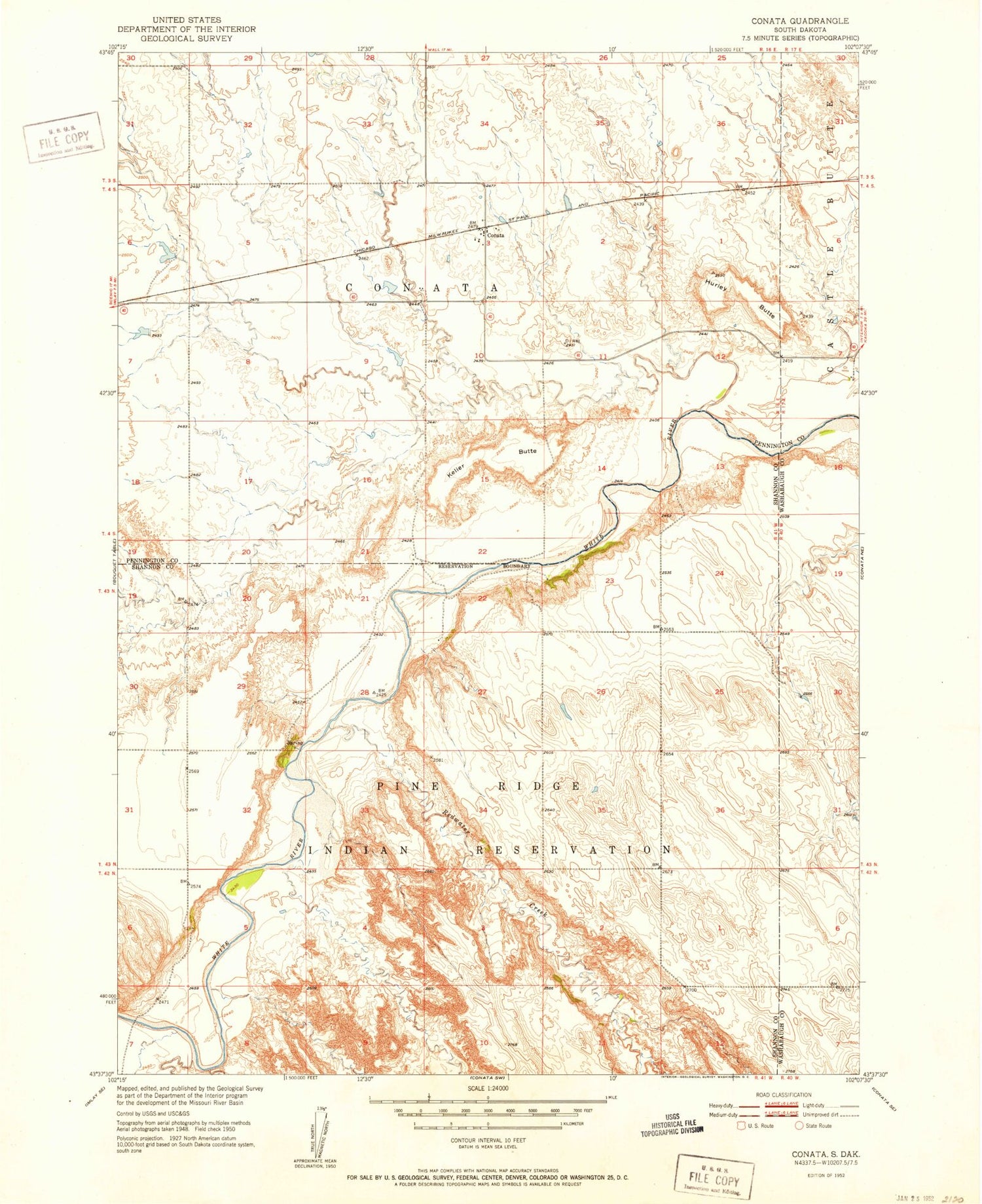 Classic USGS Conata South Dakota 7.5'x7.5' Topo Map Image
