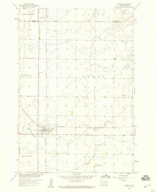 Classic USGS Conde South Dakota 7.5'x7.5' Topo Map Image