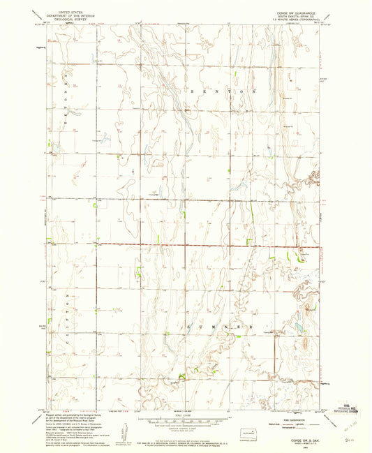 Classic USGS Conde SW South Dakota 7.5'x7.5' Topo Map Image