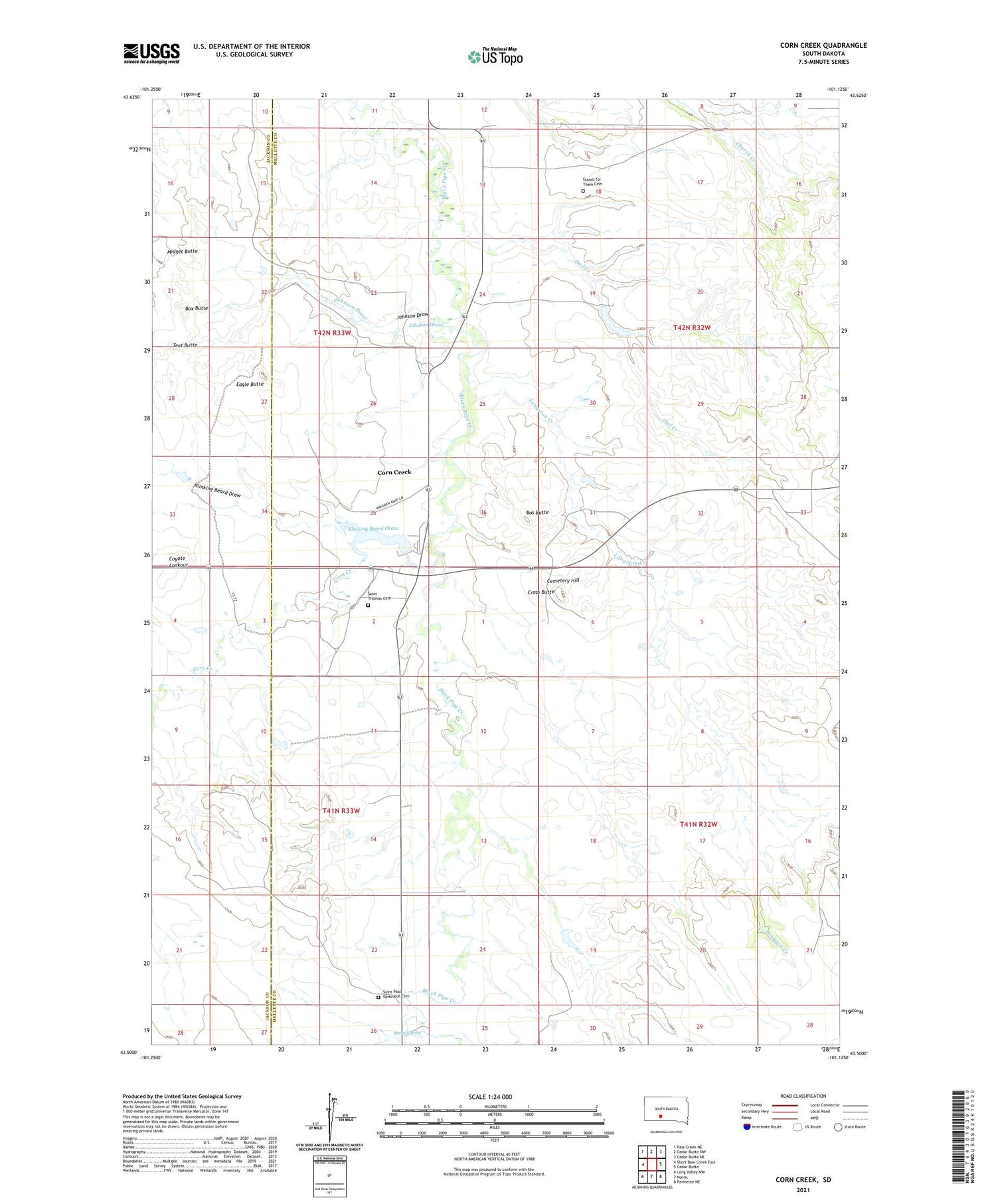 Corn Creek South Dakota US Topo Map Image