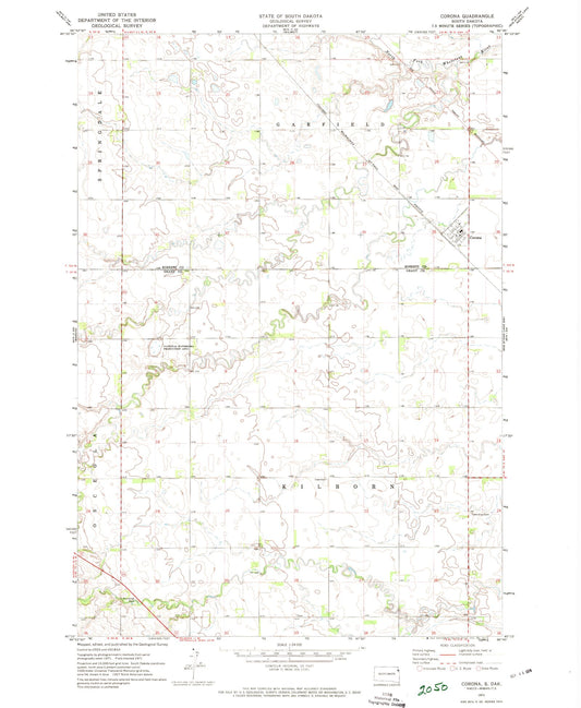 Classic USGS Corona South Dakota 7.5'x7.5' Topo Map Image