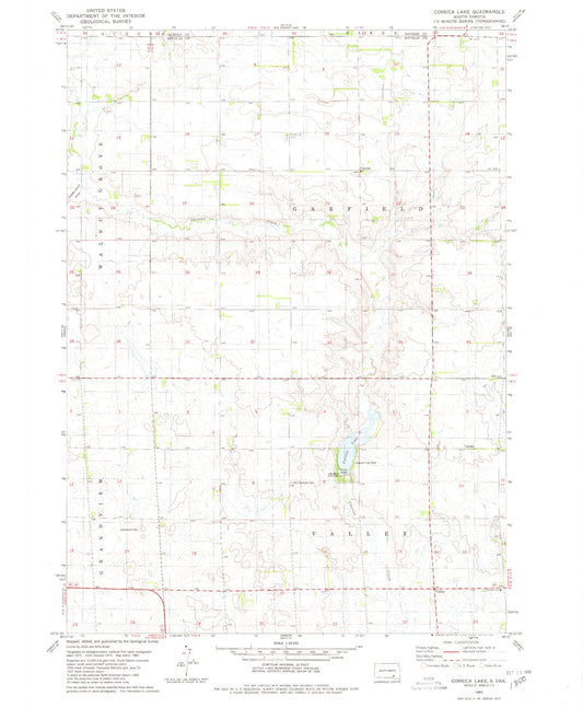 Classic USGS Corsica Lake South Dakota 7.5'x7.5' Topo Map Image
