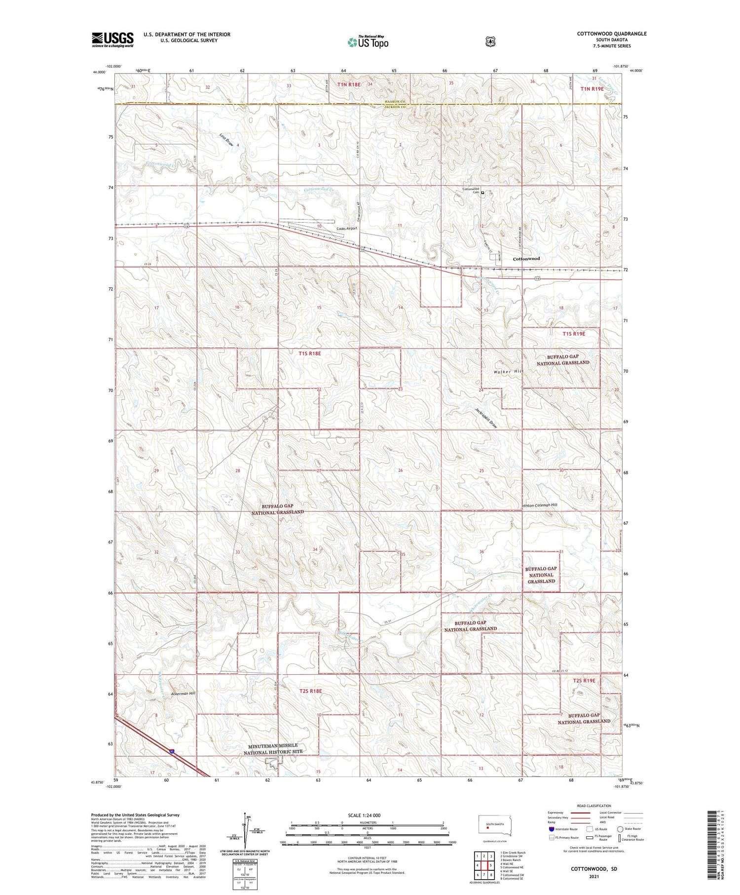 Cottonwood South Dakota US Topo Map Image