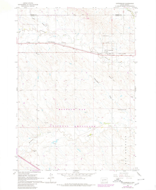 Classic USGS Cottonwood South Dakota 7.5'x7.5' Topo Map Image