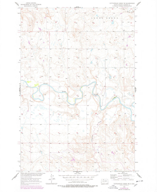 Classic USGS Cottonwood Creek NE South Dakota 7.5'x7.5' Topo Map Image