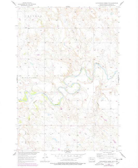 Classic USGS Cottonwood Creek NW South Dakota 7.5'x7.5' Topo Map Image