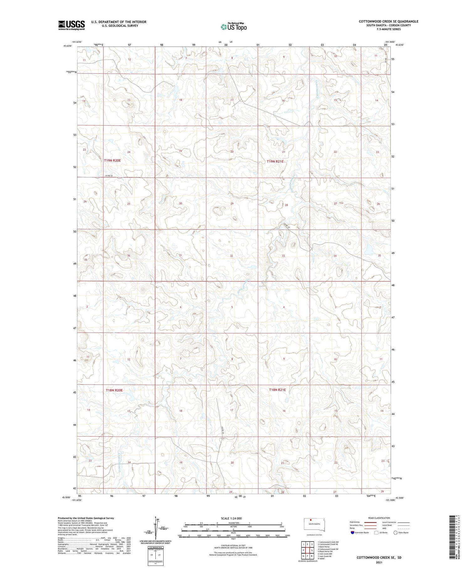 Cottonwood Creek SE South Dakota US Topo Map Image