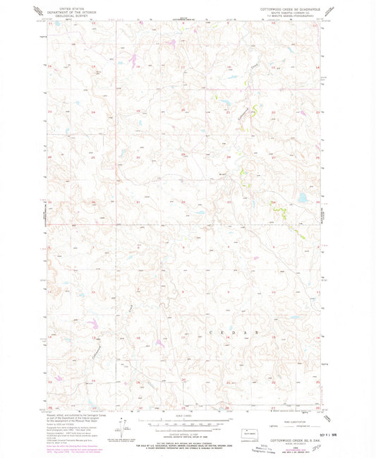 Classic USGS Cottonwood Creek SE South Dakota 7.5'x7.5' Topo Map Image