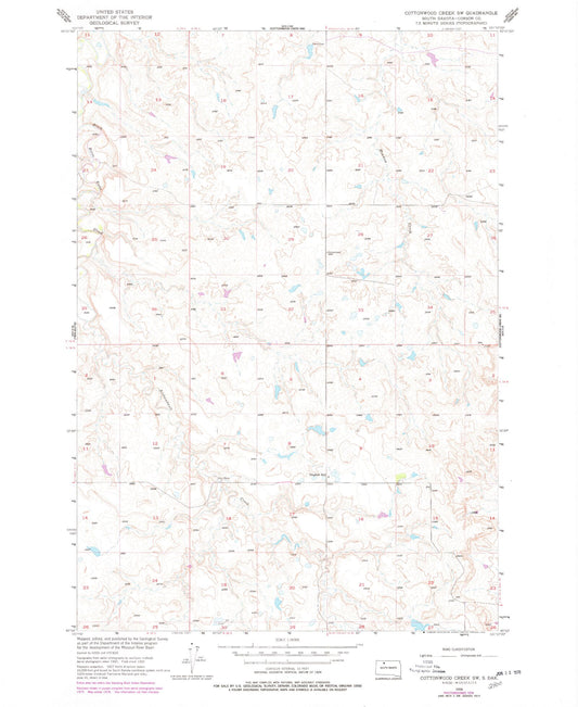 Classic USGS Cottonwood Creek SW South Dakota 7.5'x7.5' Topo Map Image