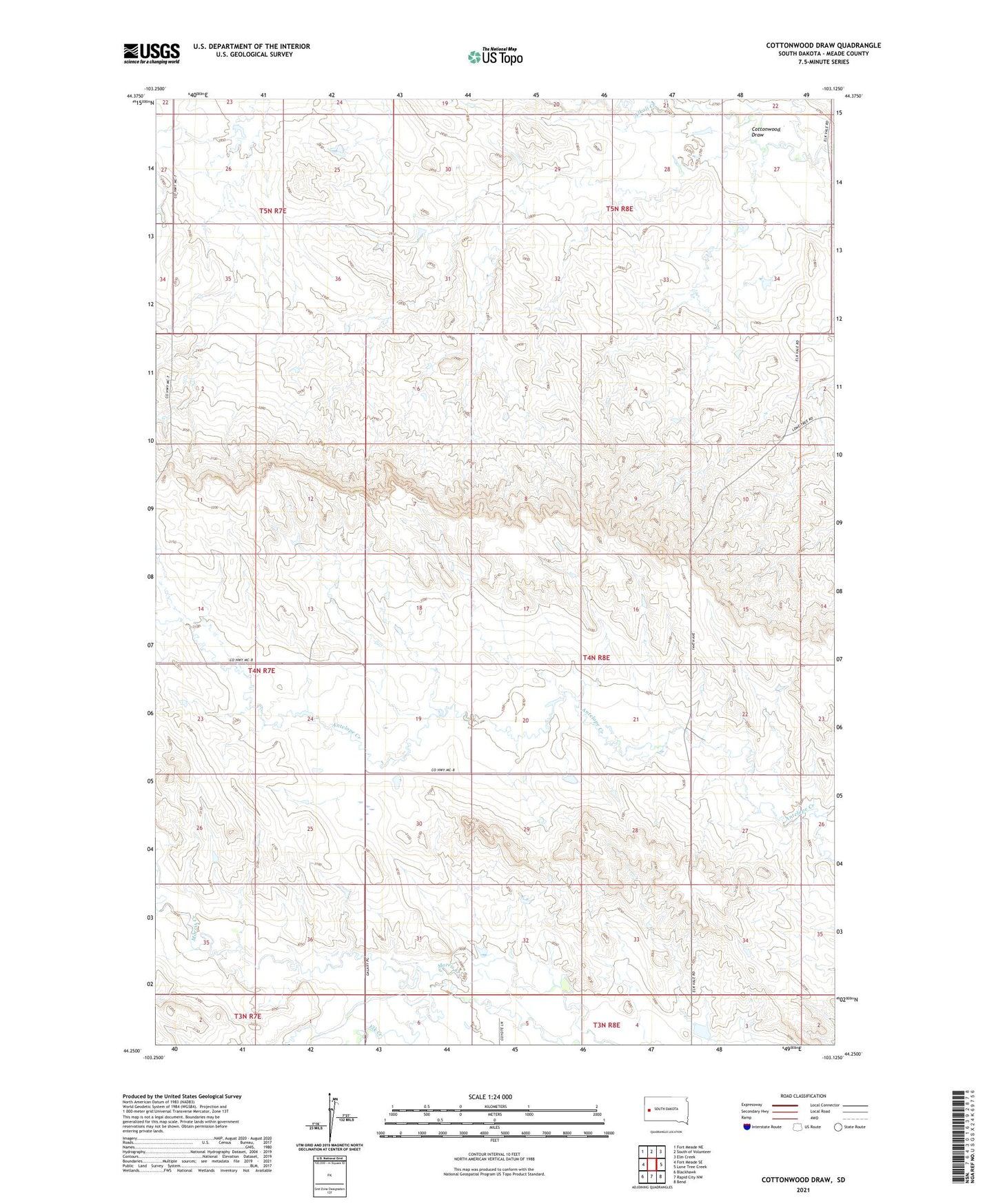 Cottonwood Draw South Dakota US Topo Map Image