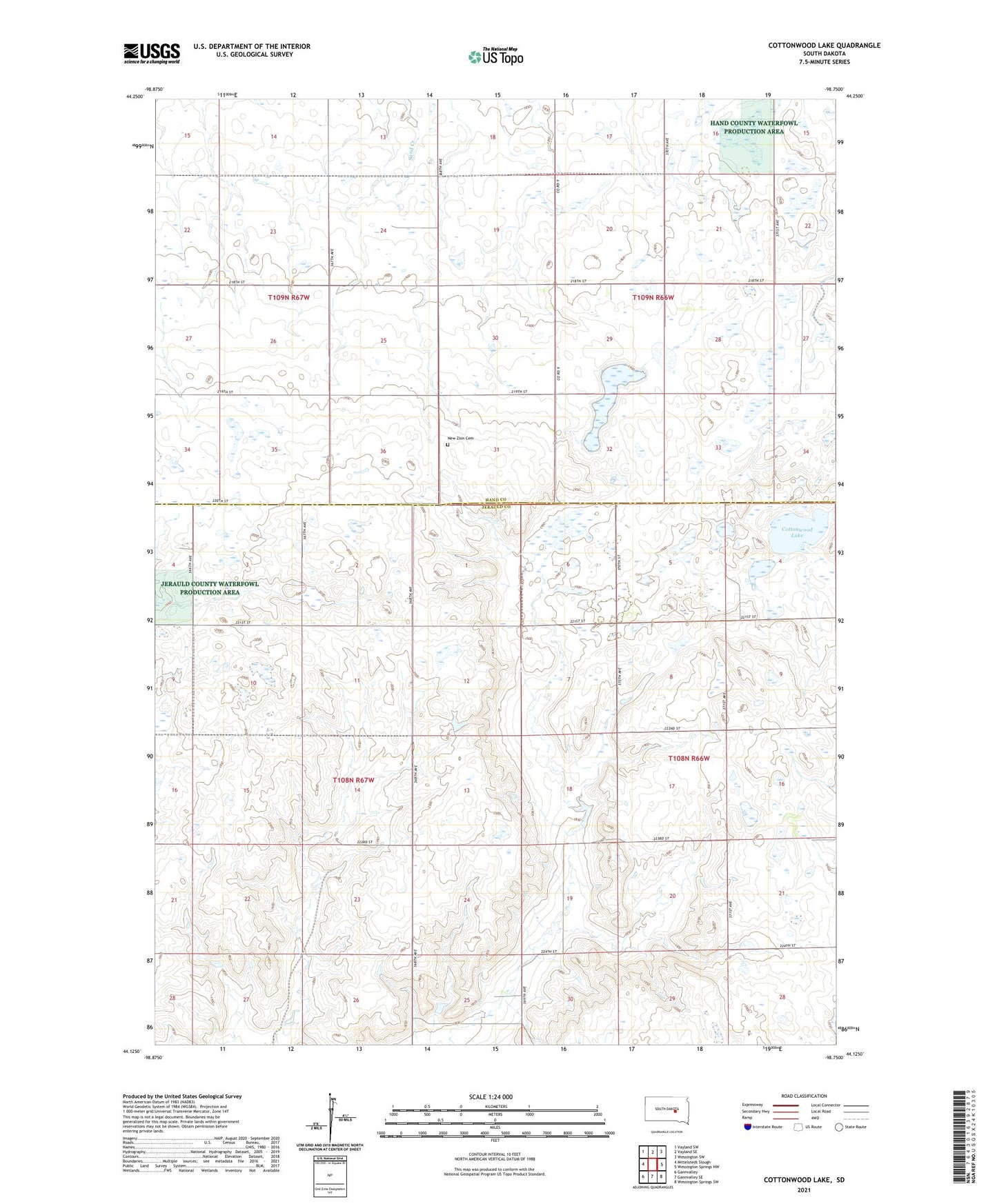 Cottonwood Lake South Dakota US Topo Map Image