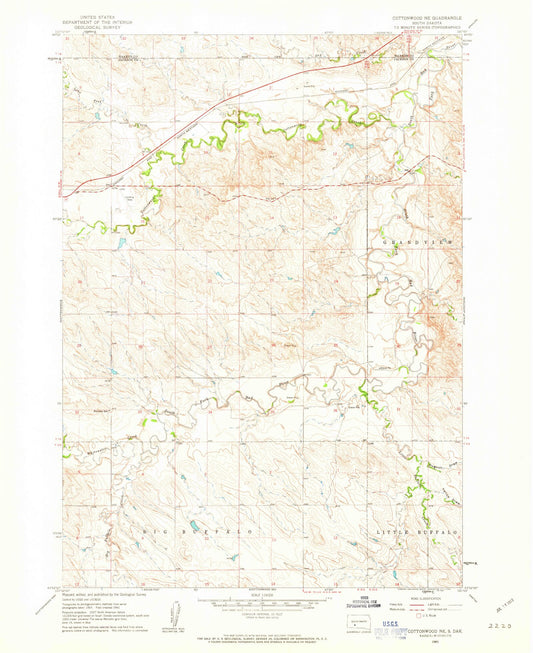 Classic USGS Cottonwood NE South Dakota 7.5'x7.5' Topo Map Image