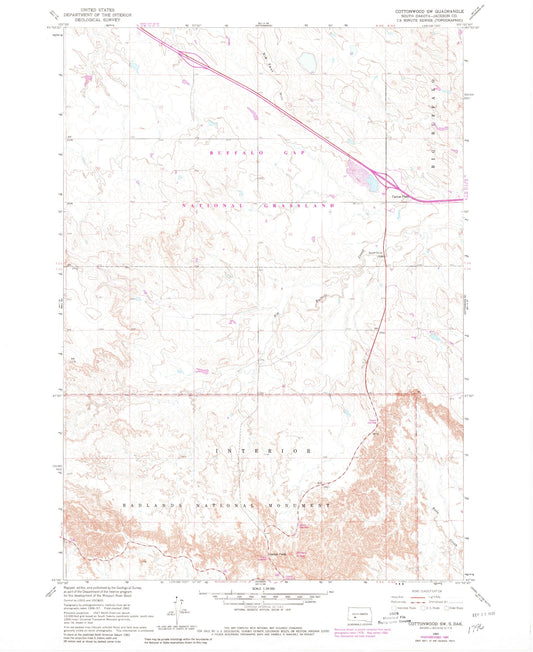 Classic USGS Cottonwood SW South Dakota 7.5'x7.5' Topo Map Image