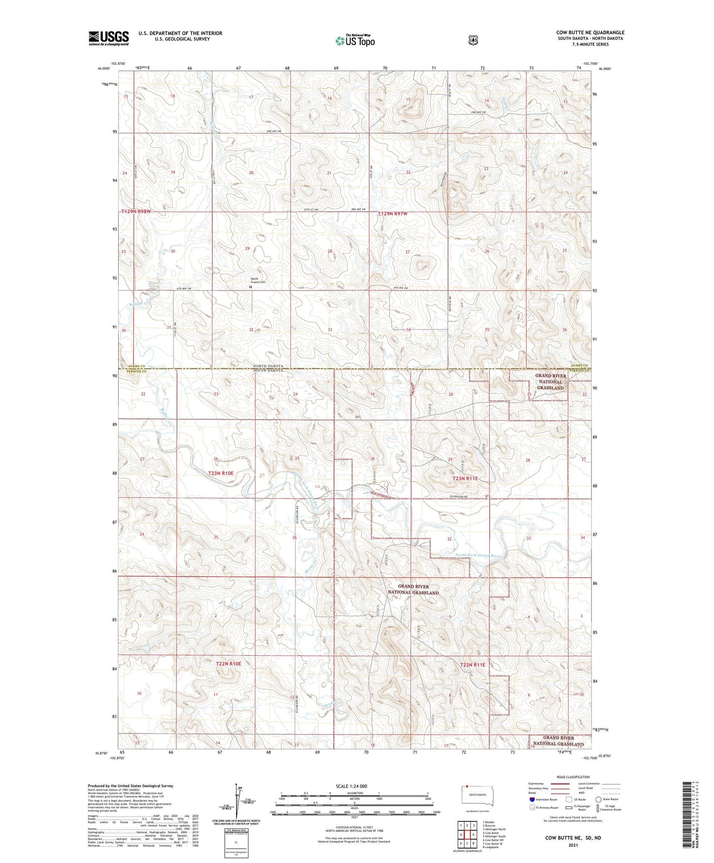 Cow Butte NE South Dakota US Topo Map Image