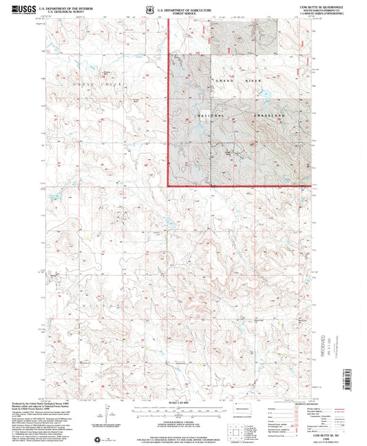 Classic USGS Cow Butte SE South Dakota 7.5'x7.5' Topo Map Image