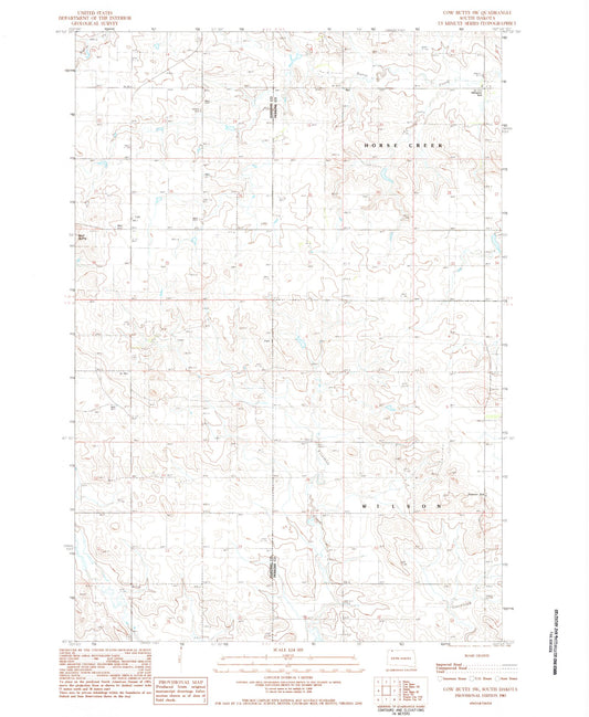 Classic USGS Cow Butte SW South Dakota 7.5'x7.5' Topo Map Image