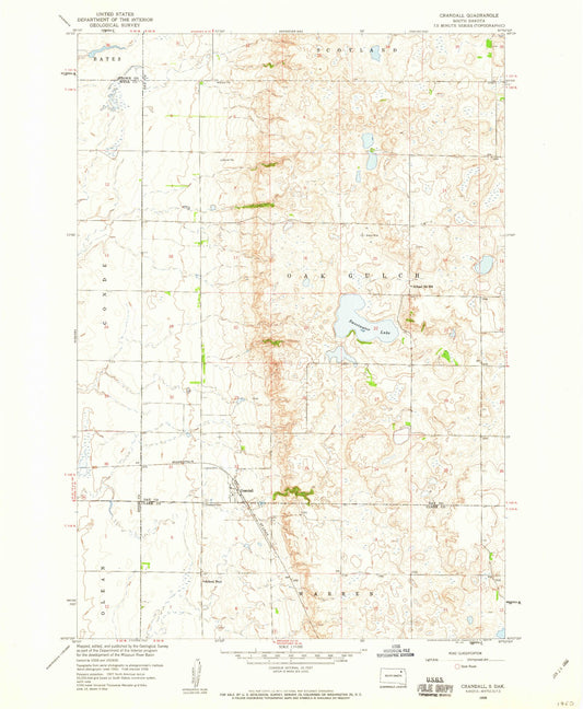 Classic USGS Crandall South Dakota 7.5'x7.5' Topo Map Image