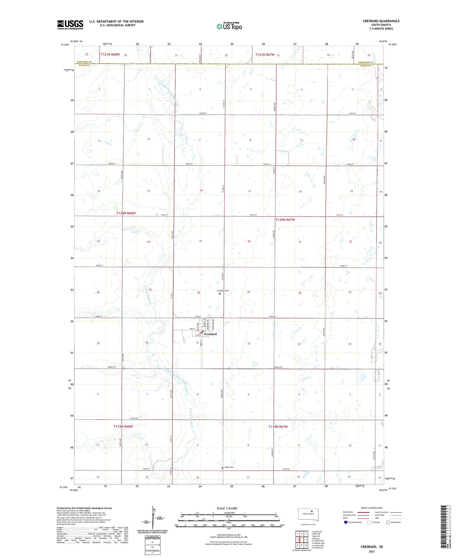 Cresbard South Dakota US Topo Map Image