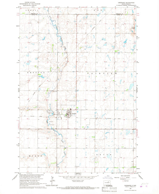 Classic USGS Cresbard South Dakota 7.5'x7.5' Topo Map Image