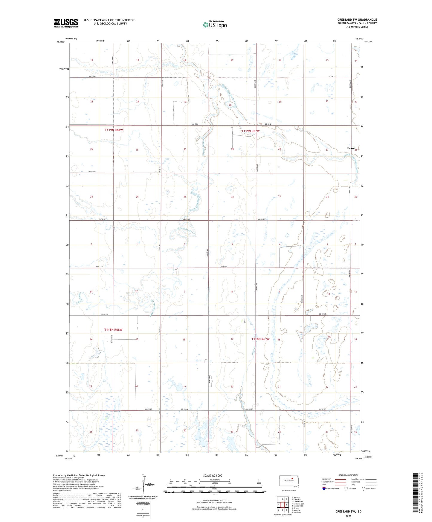 Cresbard SW South Dakota US Topo Map Image