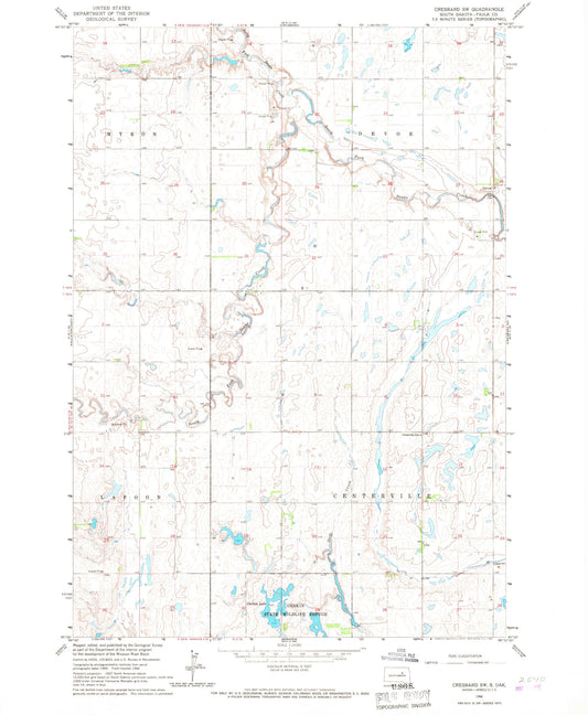 Classic USGS Cresbard SW South Dakota 7.5'x7.5' Topo Map Image