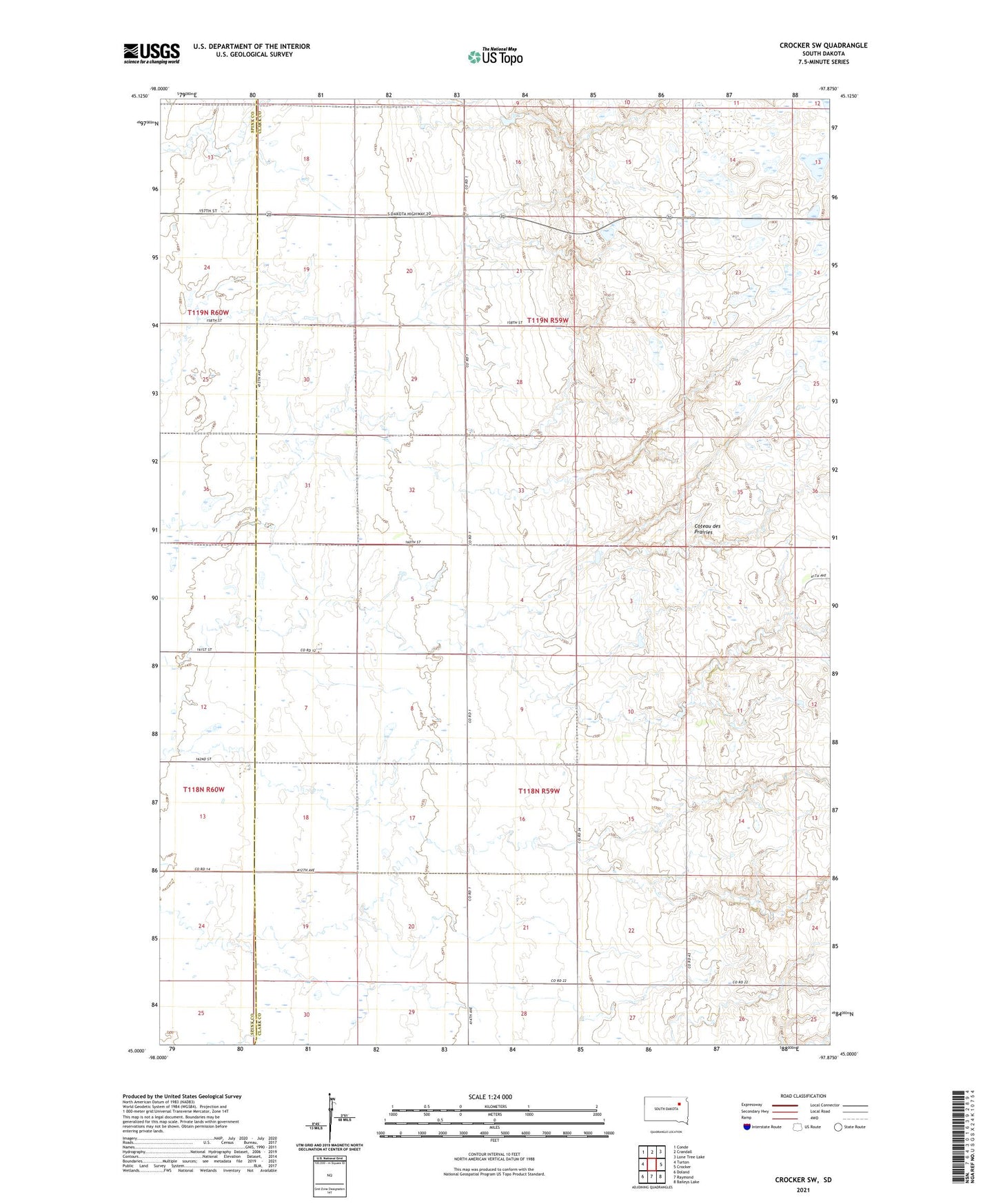 Crocker SW South Dakota US Topo Map Image