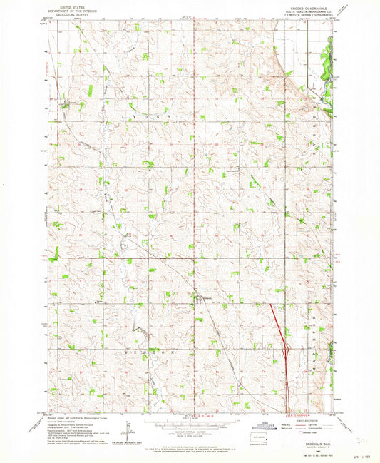 Classic USGS Crooks South Dakota 7.5'x7.5' Topo Map Image