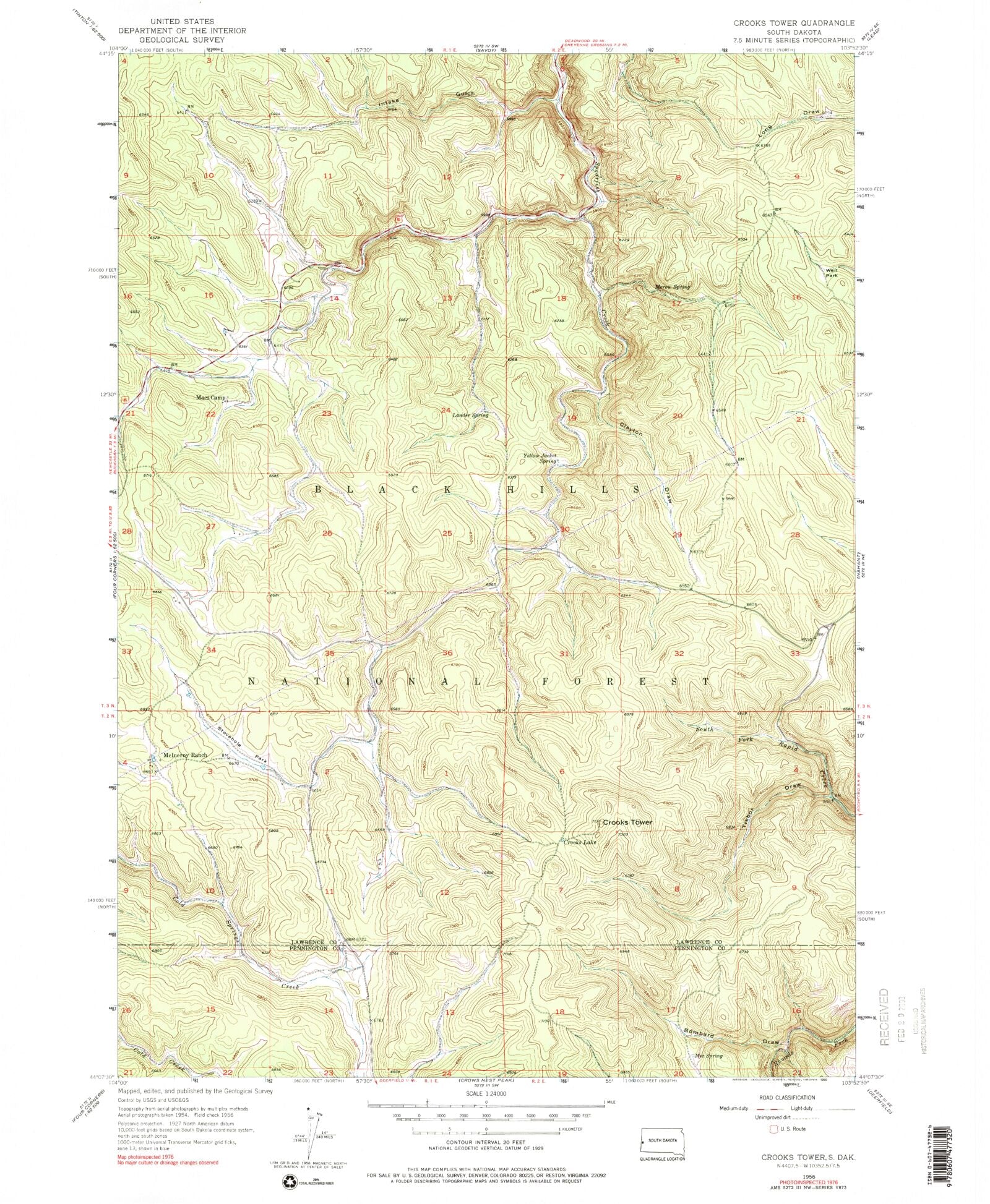 Classic USGS Crooks Tower South Dakota 7.5'x7.5' Topo Map MyTopo Map